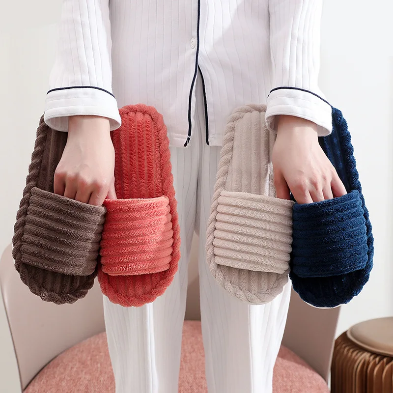 

Women Corduroy Cross Strap Home Slippers Men Soft Warm Flat Slides Family Indoor Fashion Concise Plush Sandals for Wholesale 47