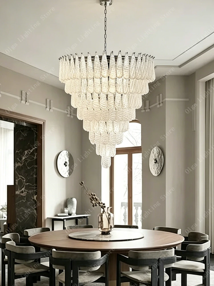 

Indoor Room Decoration Luxury Ceiling Chandelier with Handmade Glass Lampshades, Modern Classic Hanging Lamp for Dining Room