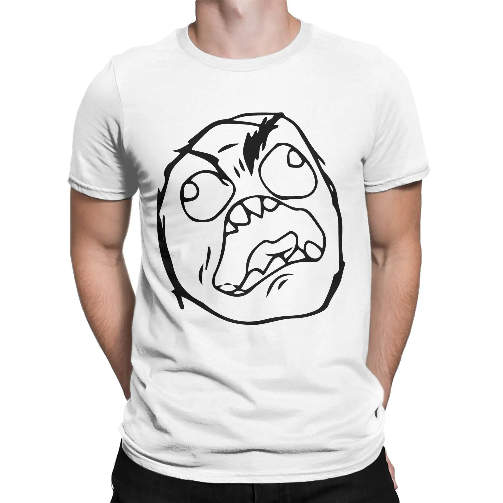 Troll Face Meme Angry Mad Reaction Face T Shirts Men Pure Cotton Fun T-Shirt Round Neck  Tees Short Sleeve Clothes Summer