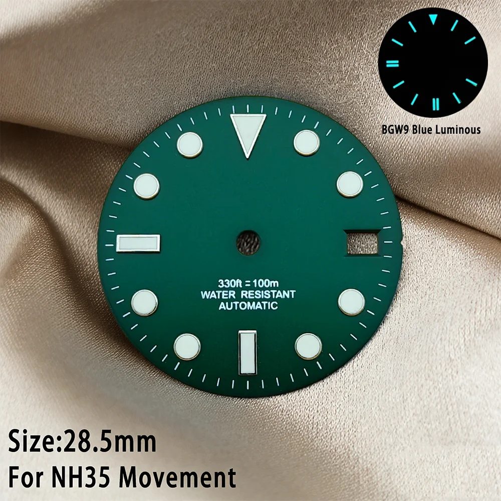 NH35 Zifferblatt 28,5MM Uhrenzifferblatt NH36 Zifferblatt NH35 SUB Zifferblatt BGW9 Blau Leuchtend NH35 Zifferblatt mit Zeigern Kalender Uhrenzifferblatt Modifikation