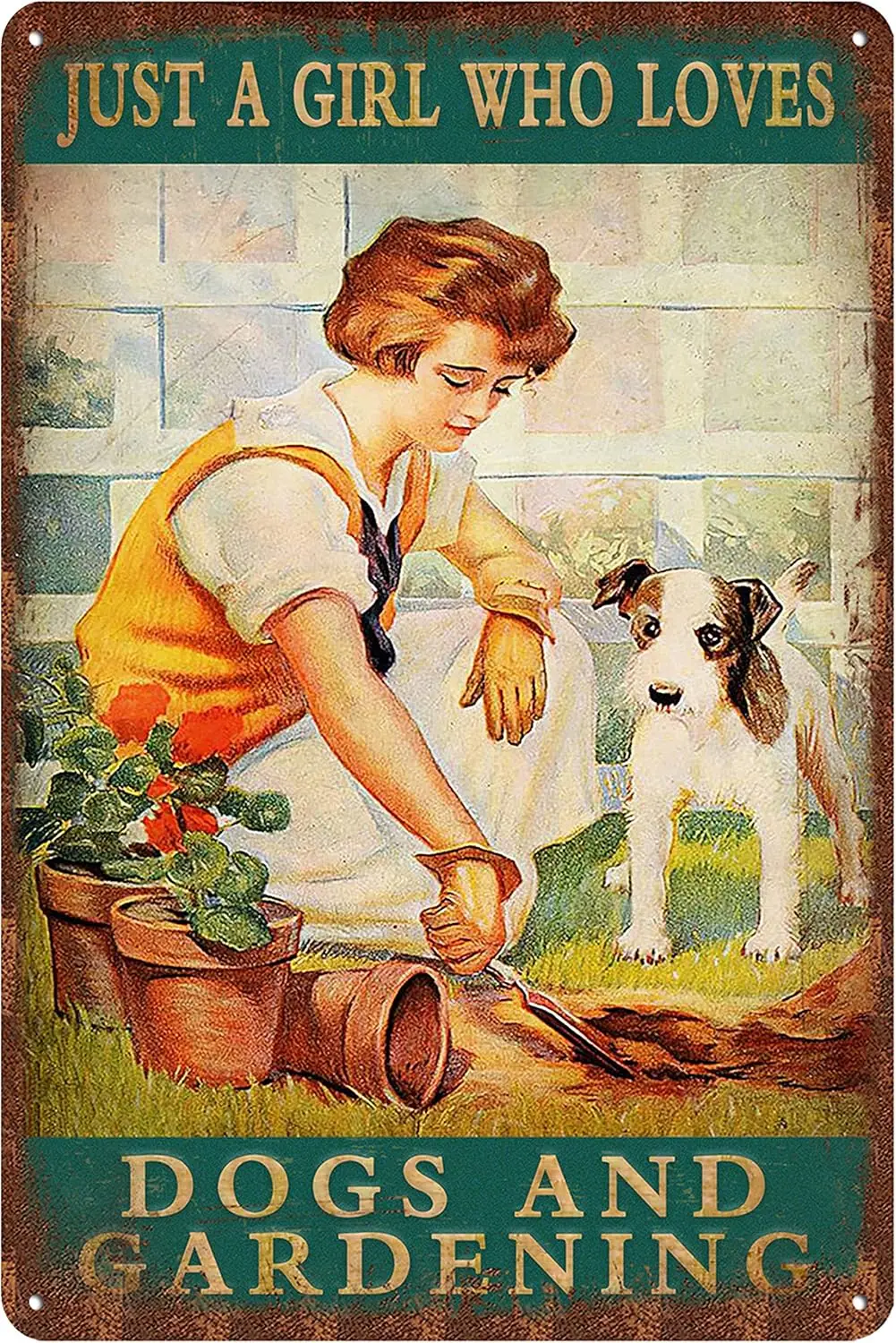 Vintage Garden Tin Signs - Retro Wall Decor Metel Gift For Gardening Lovers just a girl who loves dog and gardening-alum
