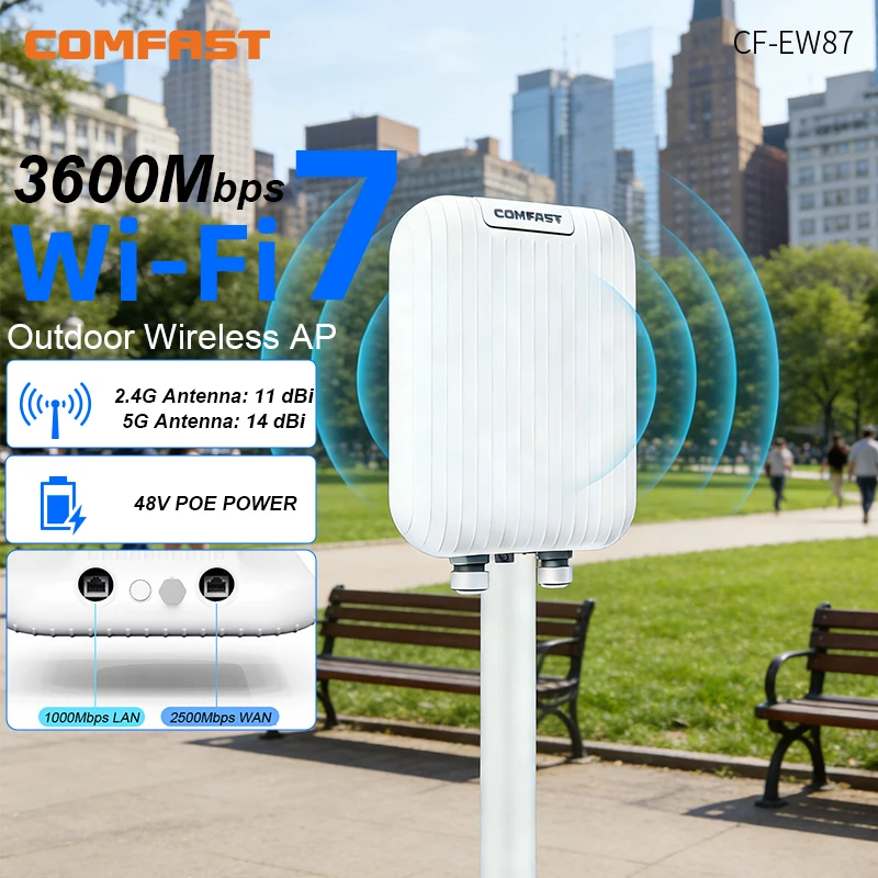 Comfast WIFI 7 3600Mbps Outdoor Access Point High Power Long Range Repeater 2.4G & 5.8GHz Gigabit AP Street Router IP67 Waterpro