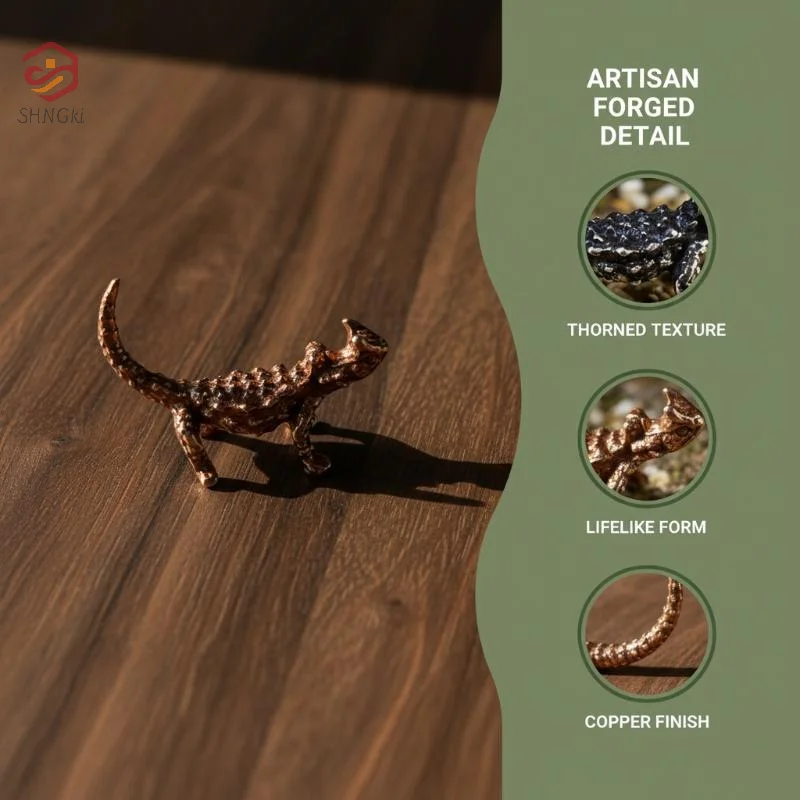 Solid Alloy Horned Lizard Mini Figurine Vintage Finish For Desktop Terrarium Decor Collection