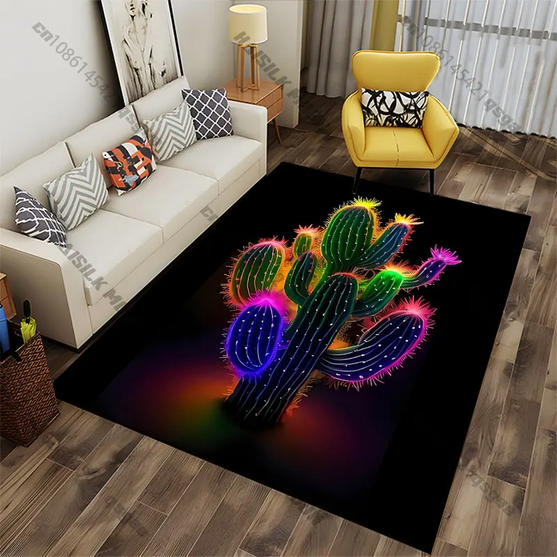 Glowing colorful cactus art carpet Yoga living room room decor children's crawling mat doormat area rug games mat