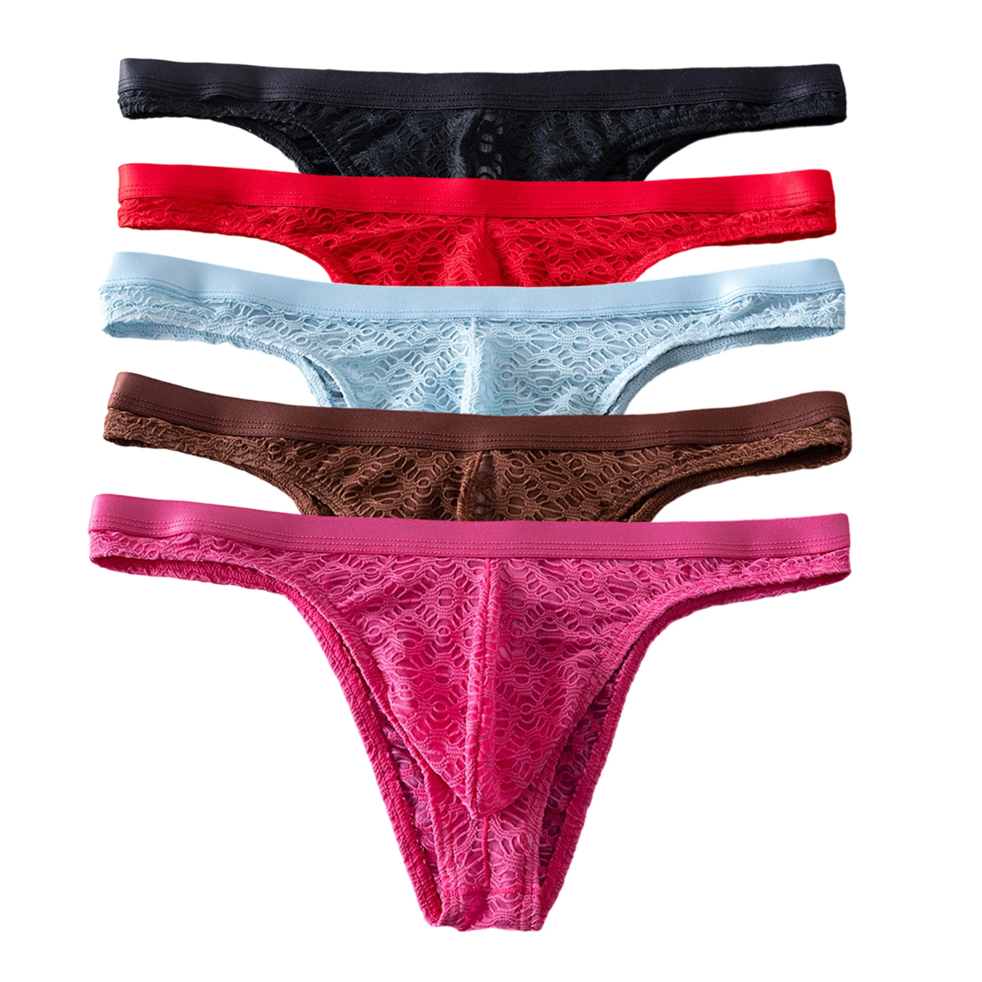 5 PCS Men's Breathable Soft Underwear Perspective Boxer Shorts Panties Bulge Pouch Thongs Briefs Male Sexy G-Strings Underpants