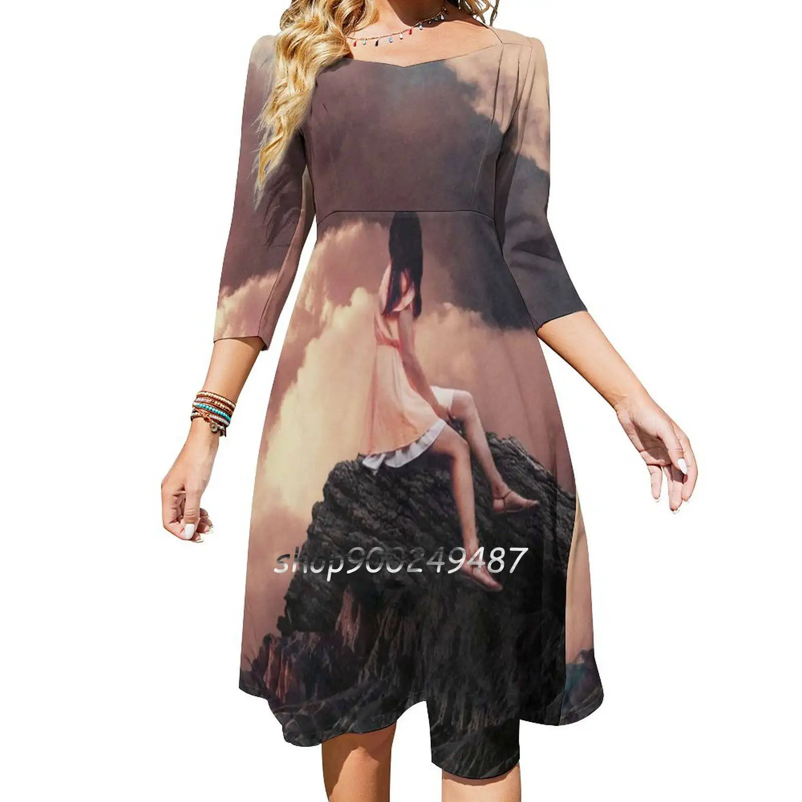 You Came From the Clouds-Robe coréenne pour femme, col carré Kawaii, doux et élégant, collage Frank Moth, paysage rétro vintage