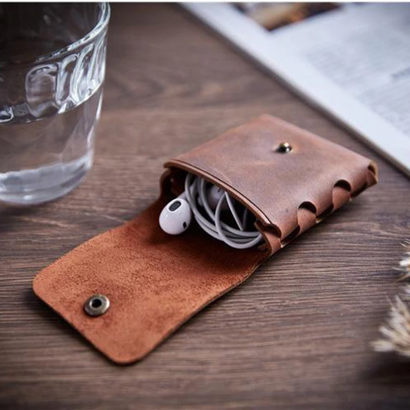 100% Genuine Leather Coin Purse For Men Women Female Cowhide Vintage Small Mini Money Bag Earphone Line Case Change Pouch Holder