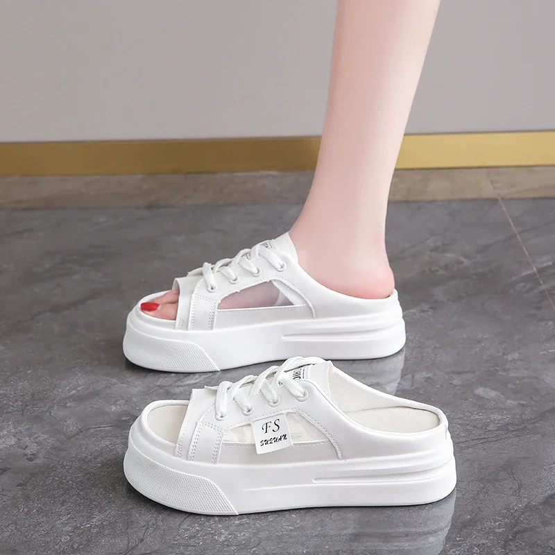 2024 Summer New One Step Sandals Women\'s Outwear Trendy and Fashionable Thick Sole Retro Casual Beach Shoes