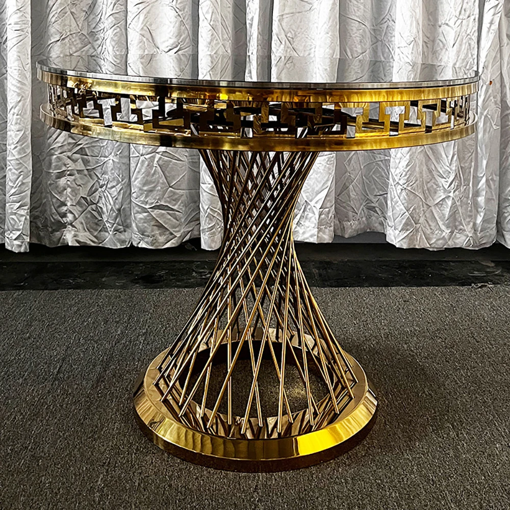 Luxury Stainless Steel Table Base Decoration Round Glass Cover Banquet Wedding Cake Table