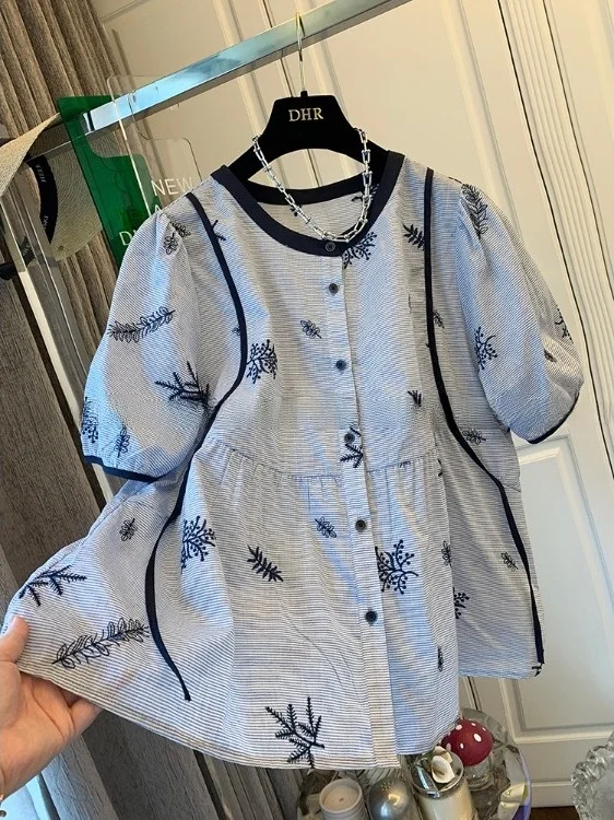 

Свободный крой ort Sve Вышитый хлопок Bubble Sve irt Doll irt Брендовый женский модный летний повседневный круглый топ Ne Top