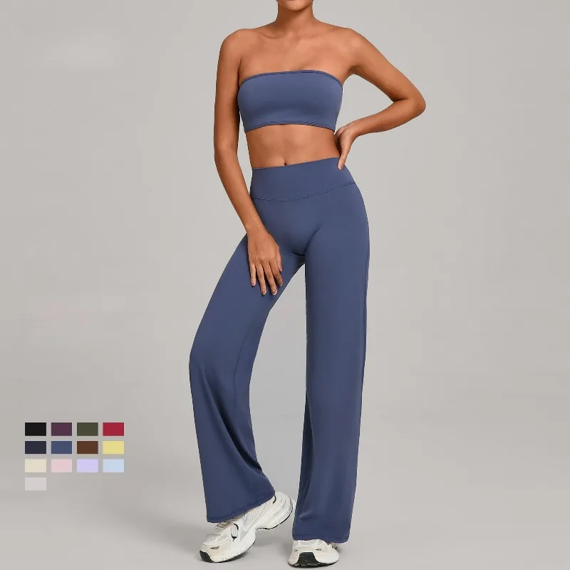 

Women's Yoga Set Nude Feel Beautiful Back Tight Chest Wrap High Waist Sports Long Pants Outdoor Running Fitness Two-Piece Set