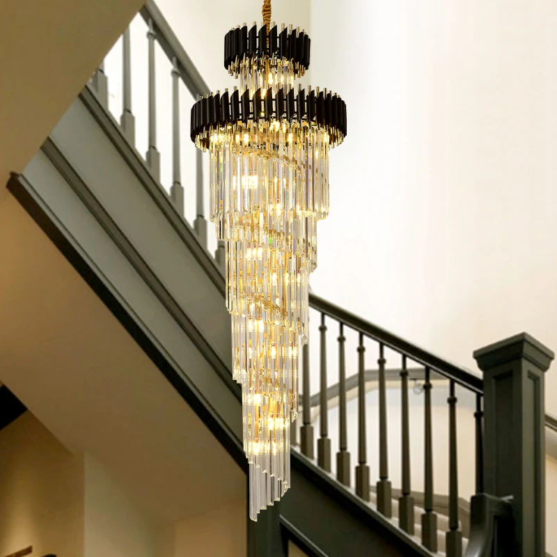 Luxury Villa Lobby Modern Crystal Chandelier For Living Room Decor Staircase Long Hang Lamps Hanging Pendant Light Fixture