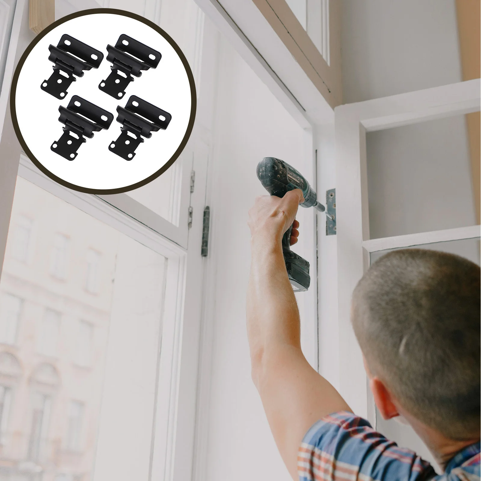 

4Pcs Cabinet Self Closing Hinges Iron Durable Rust Resistant Kitchen Cupboard Door Hinges Replacement Accessories