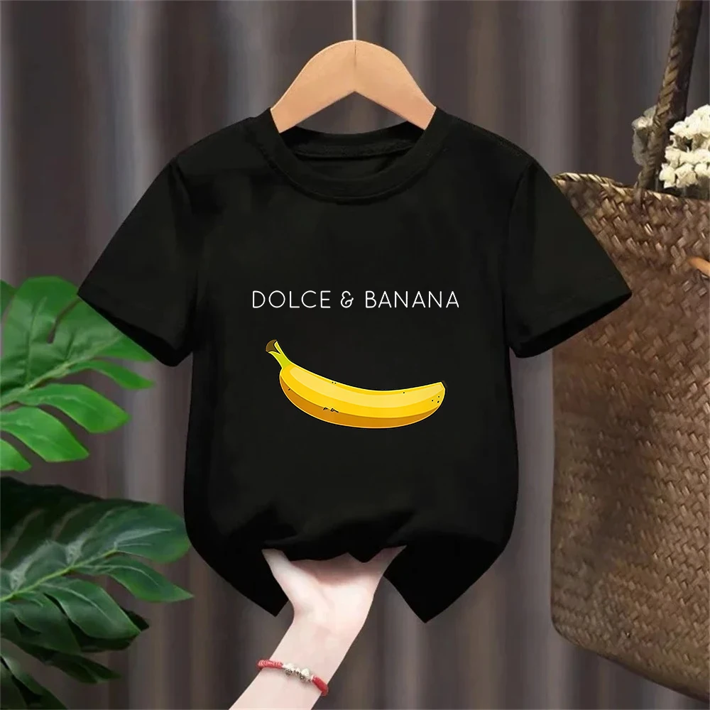 Summer Kids T-shirt High Quality 100% Cotton Funny Banana Printing Casual Loose O-neck Boys Girls Short Sleeve T-shirt Tees Tops