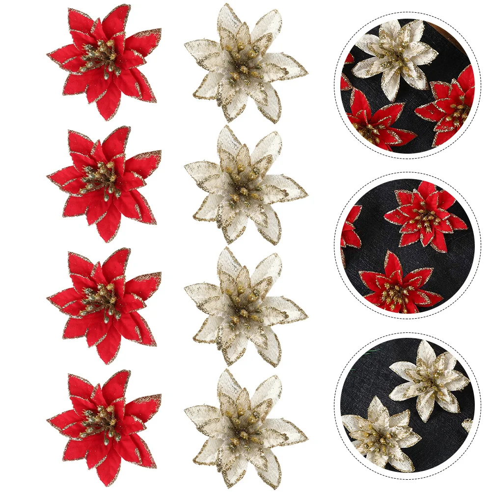 

24pcs Christmas Flower Decorative Artificial Glitter Silk Flowers For Tree Home Mall Decoration Diy Ornament Accessories