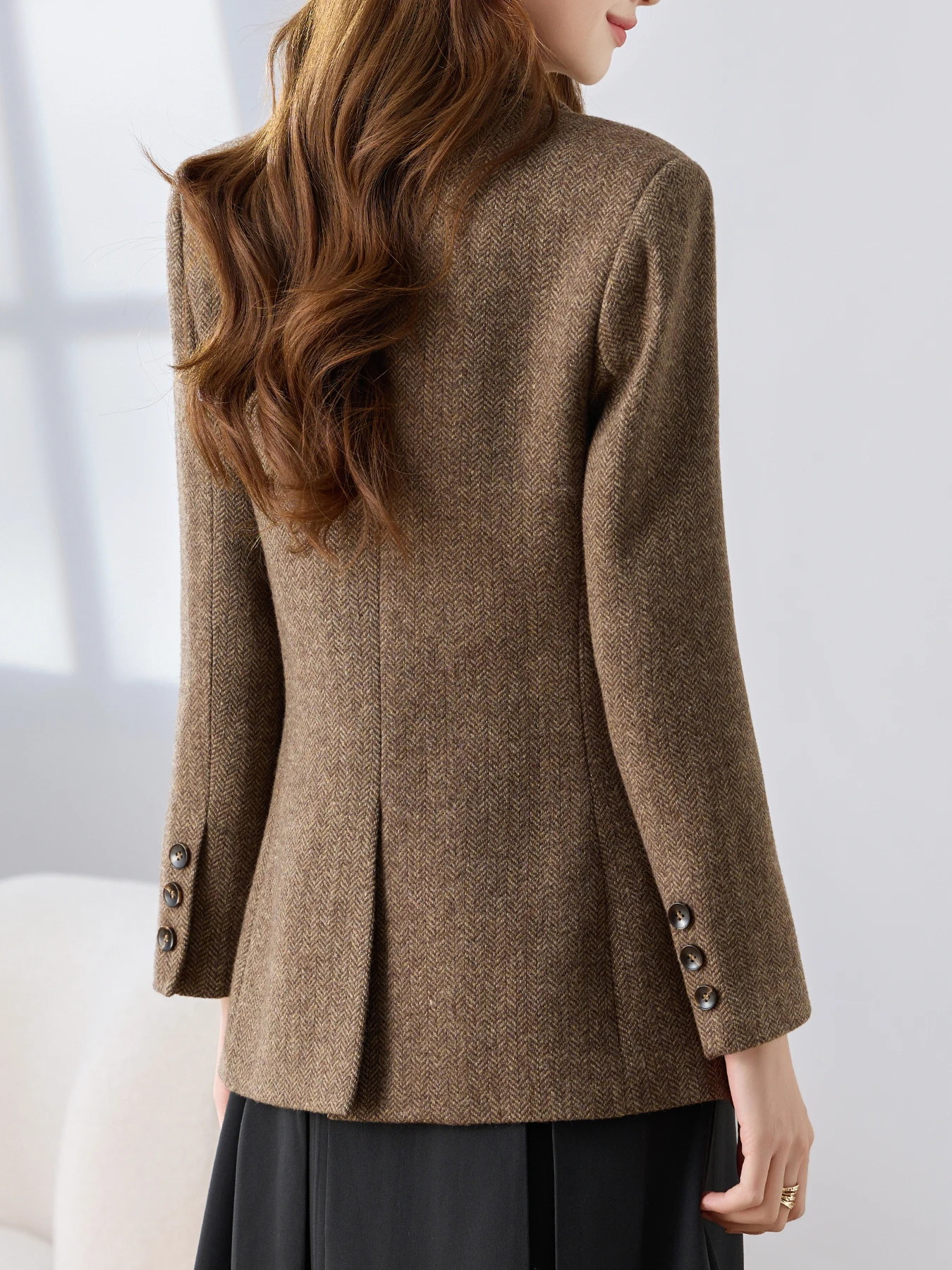 Blazer pied-de-poule à revers, Double boutonnage, avec ourlet fendu, Design élégant, couleur unie, h