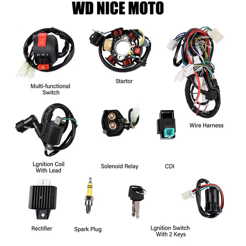 

For 50 80cc 90cc 100cc 110cc Motorcycle ATV Quad Pit Bike Buggy Go Kart Full Complete Electrics Wiring Harness CDI STATOR 8 Coil