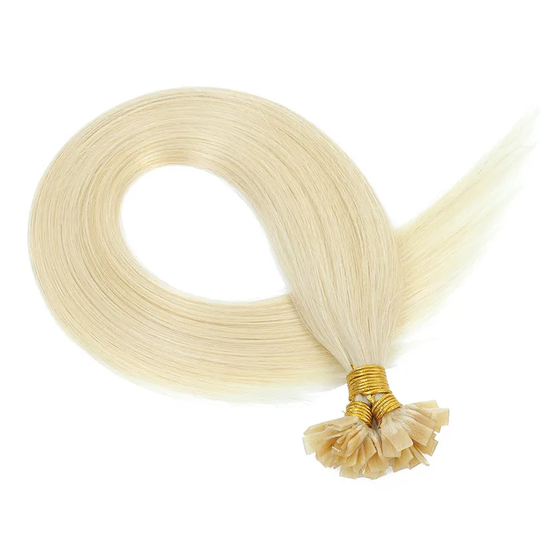 VSR-extensiones de cabello humano de punta plana para salón, 60cm, rubio platino, 25 piezas, 50 unids/lote por paquete