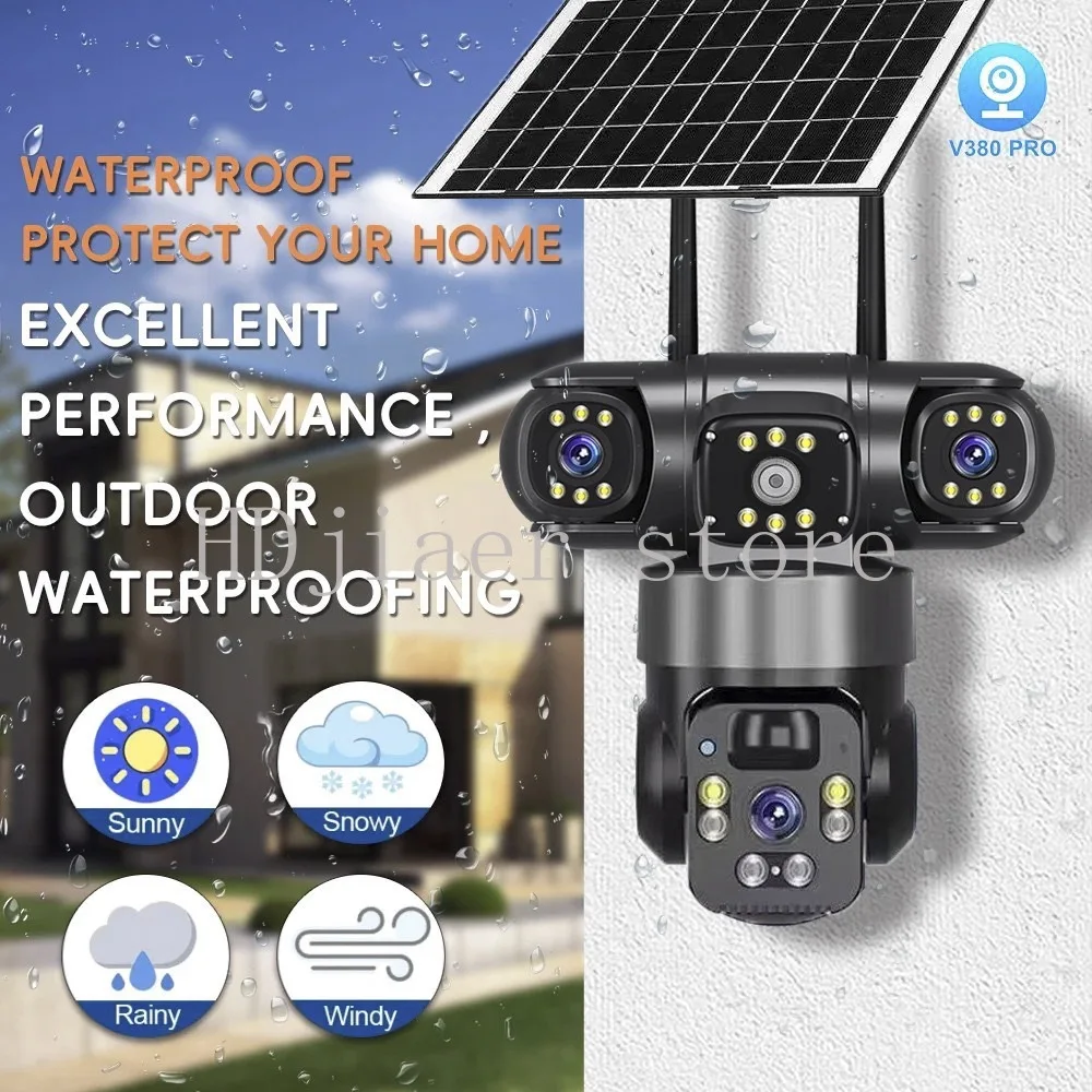 3-Lens 360° Panoramic 3-Screen Camera – Wireless Smart WiFi/4G Solar-Powered All-in-One Bullet-Dome Surveillance Camera