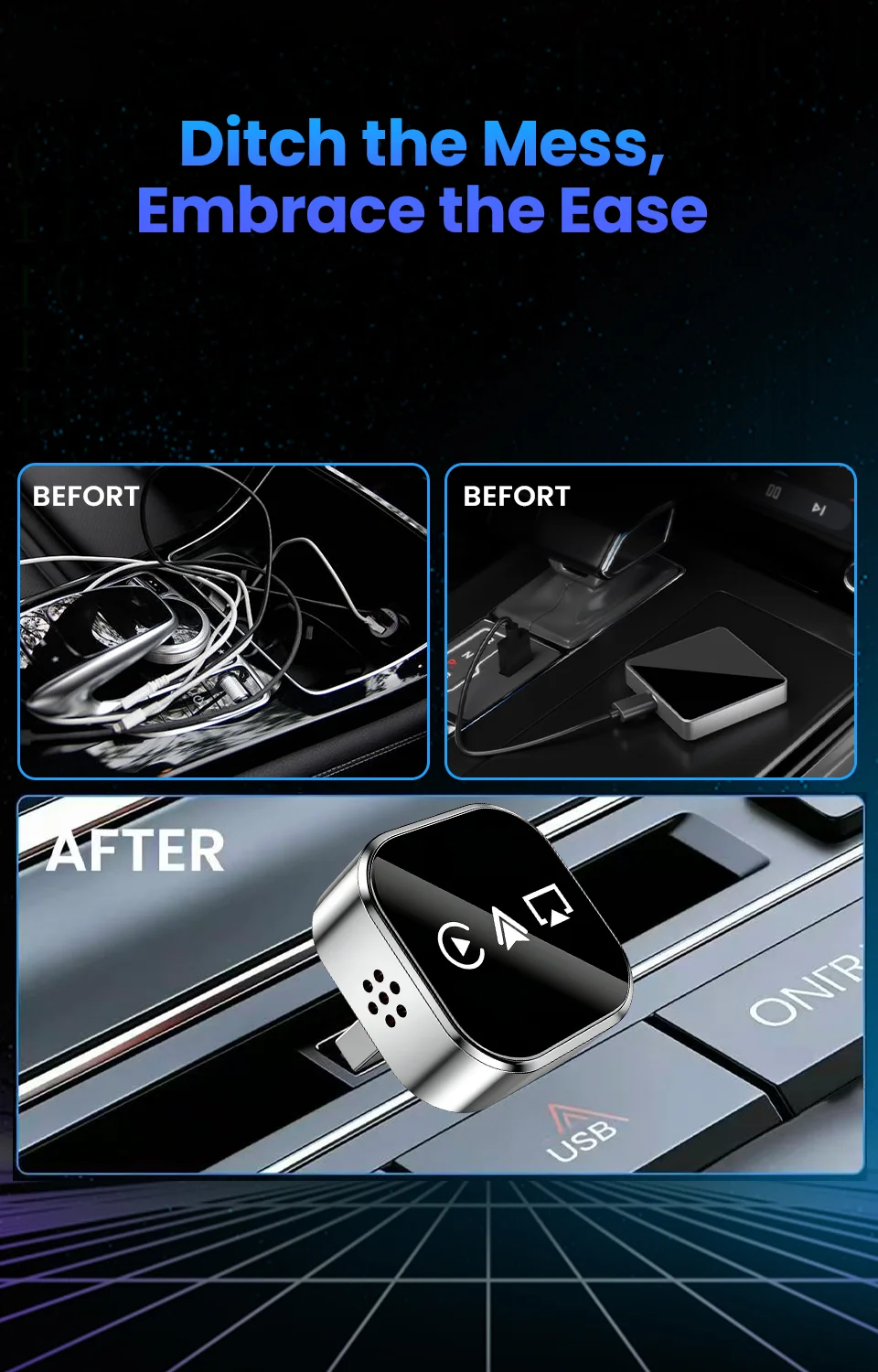 CarRocket Upgrade 4-in-1 Kabelgebundener zu kabelloser CarPlay Android Auto AirPlay Mirror Link Stabiler Bluetooth-Adapter für Audi Benz Toyota – Detail 7