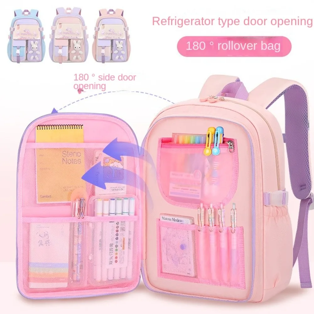 Side-Open Rabbit Children Backpack Multiple Pockets Oxford Shoulders Bag Large Capacity Refrigerator Style Door Opening