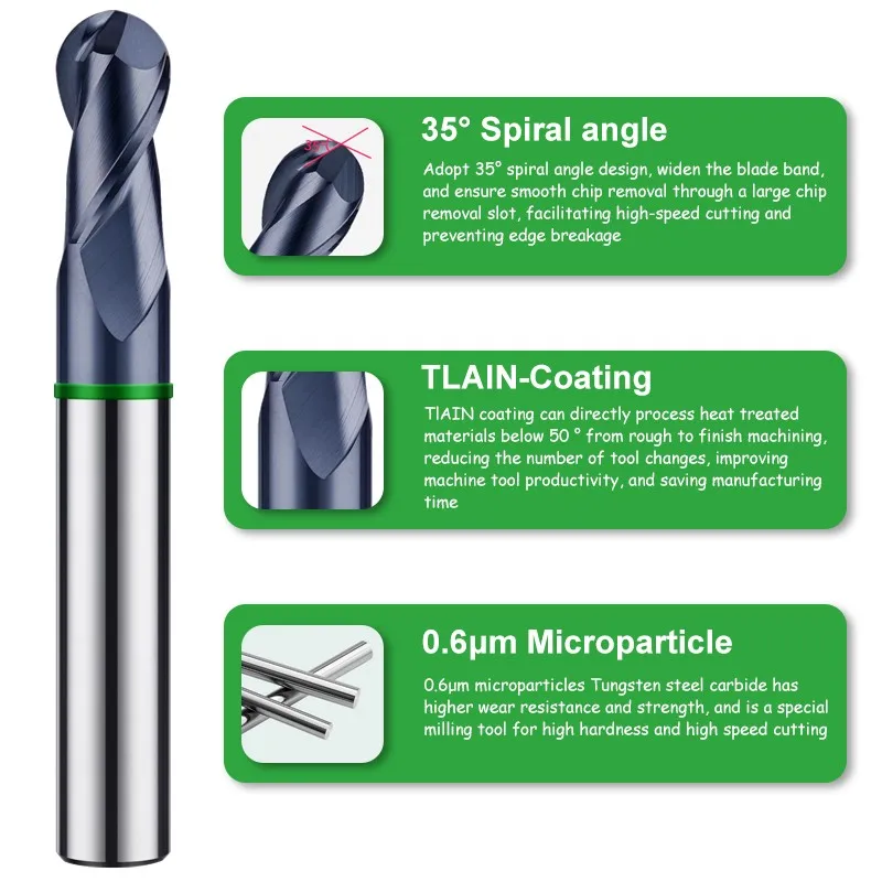Romtic TGH-HRC50 wolfram stahl karbid für stahl fräser 2f farbe-ring beschichtung cnc mechanische kugel end fräser werkzeuge