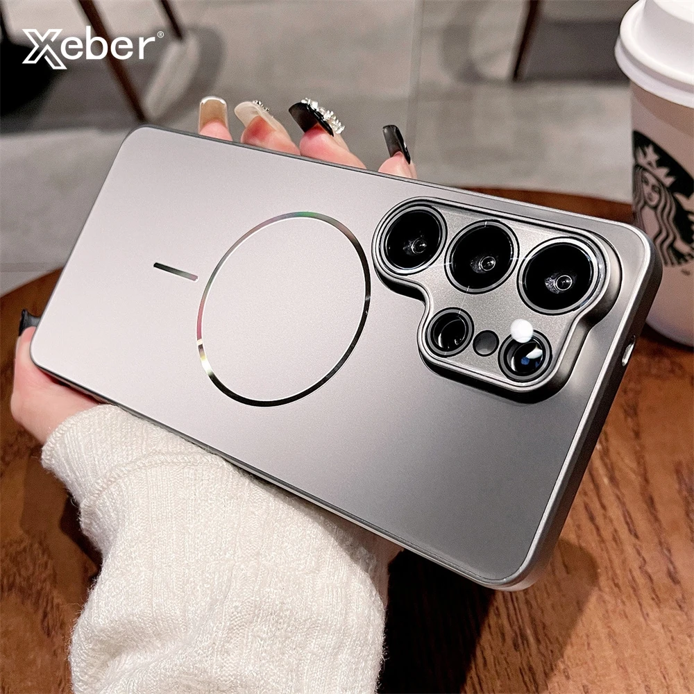 For Magsafe Ultra Thin Magnetic Laser Phone Case For Samsung S26 S25 S24 Ultra Plus Wireless Charge Metallic Paint Back Cover