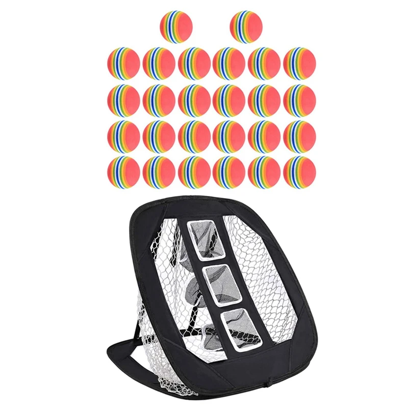 26Pcs Golf Balls EVA Golf Training Balls Rainbow & 1Set Detachable Foldable Golf Chipping Practice Net