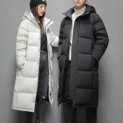 Winter Men's women Long Parka couple Winter Cotton Coat Thickened Padded Stand Collar unisex Mid Length Down Coat Thermal Parkas