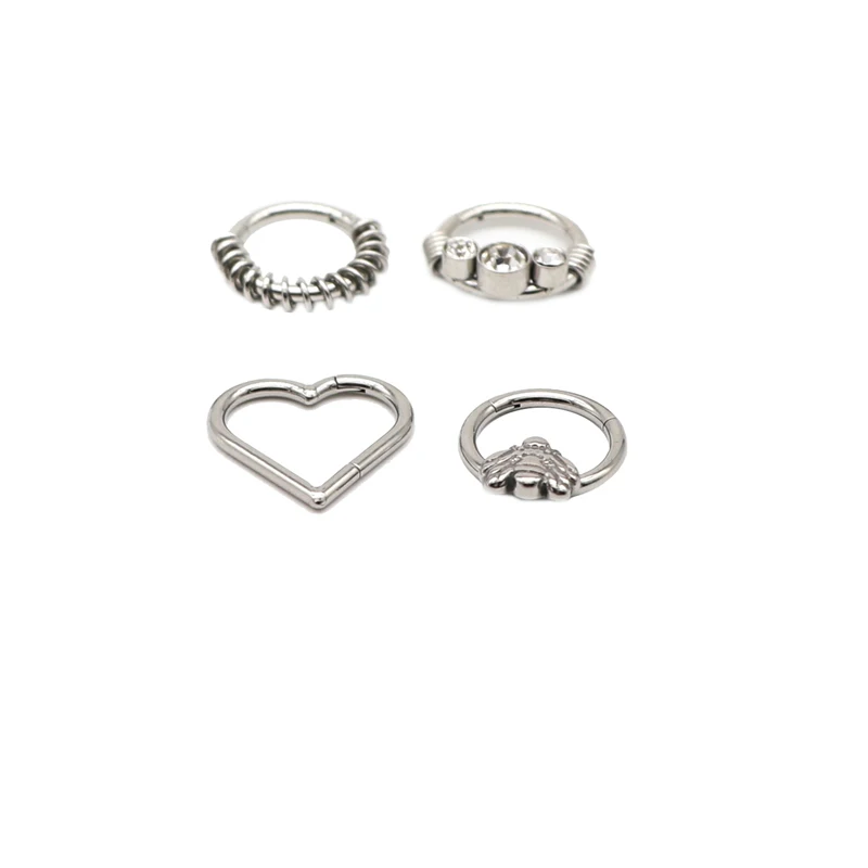 New Clickers Hoop Ear Stud Heart Segment Ring Bee Crystal Clear Gem Nose Piercing Jewelry Surgical Steel 1.2x8mm