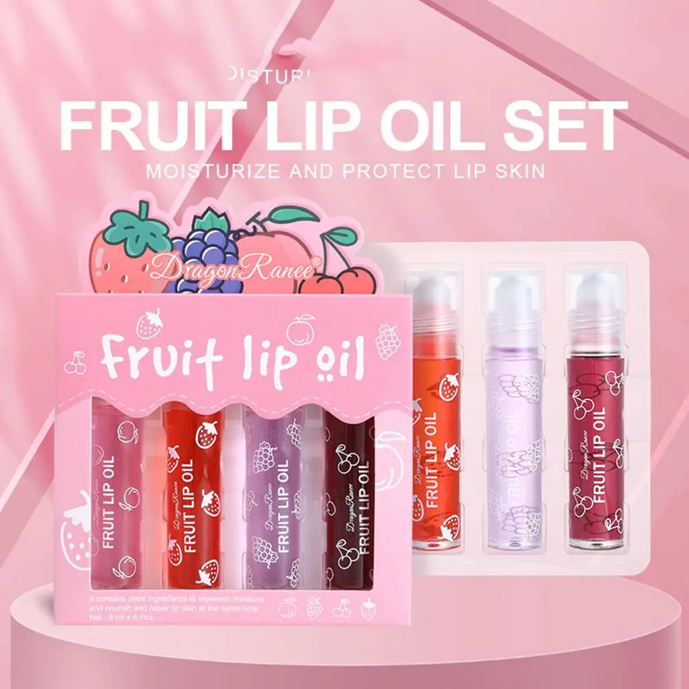 Lipolie Roller Kraal Hydraterende Vloeibare Fruit Hydraterende Lipgloss Olie Voor Make-Up 4 Stks/doos W6e0