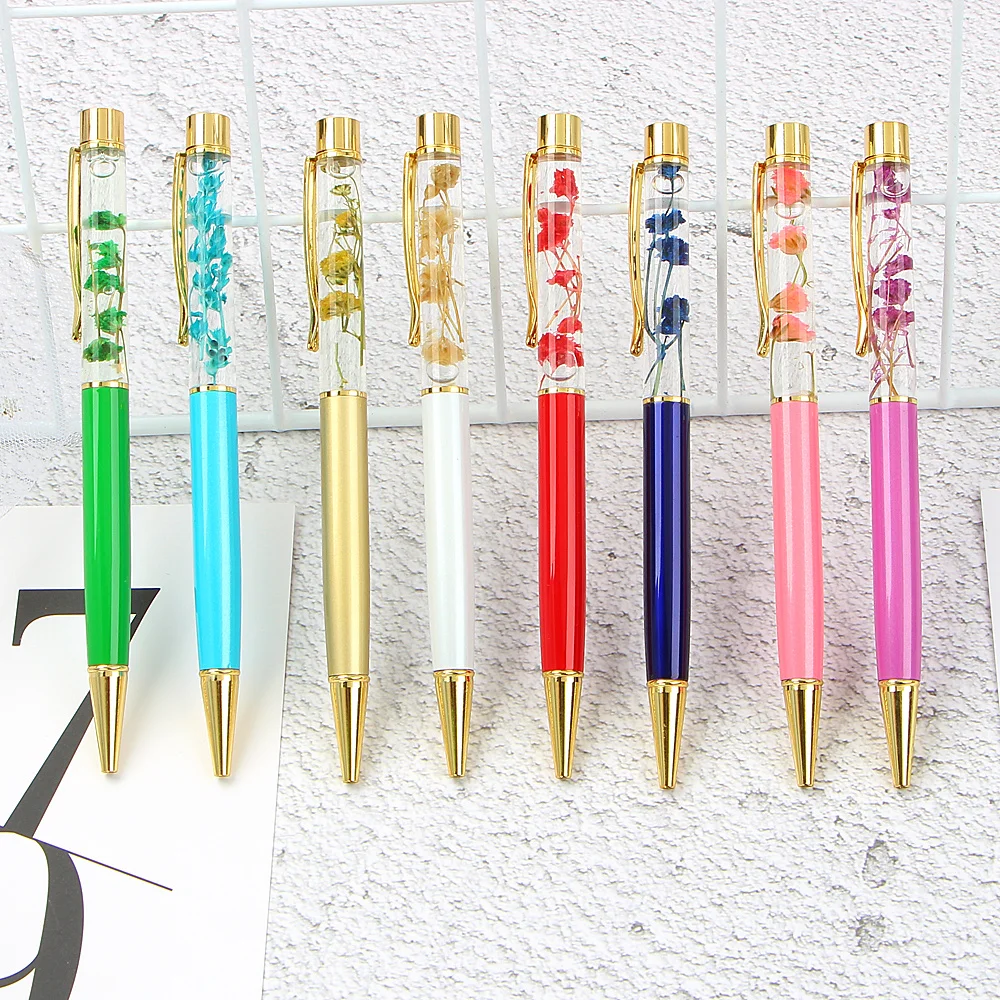 100pcs Creative ballpoint Pen Metal Ball Pens Office Supplies Rose Golden Rose Gold Pens Dynamic Liquid Flower Pen