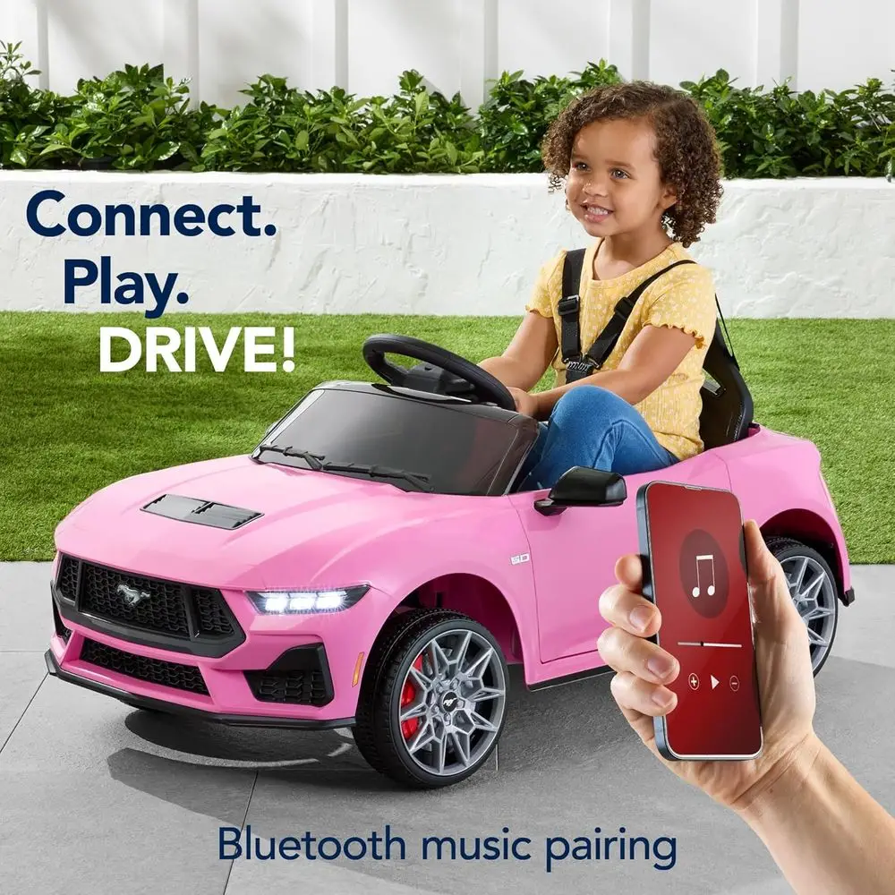 Voiture électrique 12 V pour enfants Ford Mustang sous licence officielle avec contrôle par les parents, lumières LED, 2 vitesses, bleu