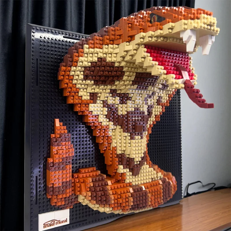 3D Building Blocks Snake Shark Lion Animal Head Mural Wall Block DIY Construction Assemble Wall Decor Hanging Sculpture Toy Gift
