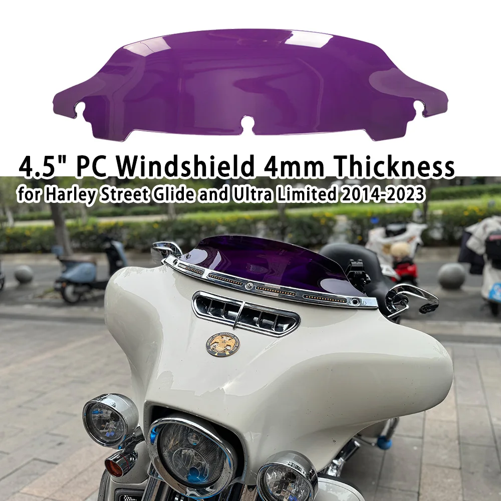 

4.5" Colors PC Windshield 4mm Thickness Motorcycle Windscreen for Harley Street Glide Ultra Limited 2014-2023