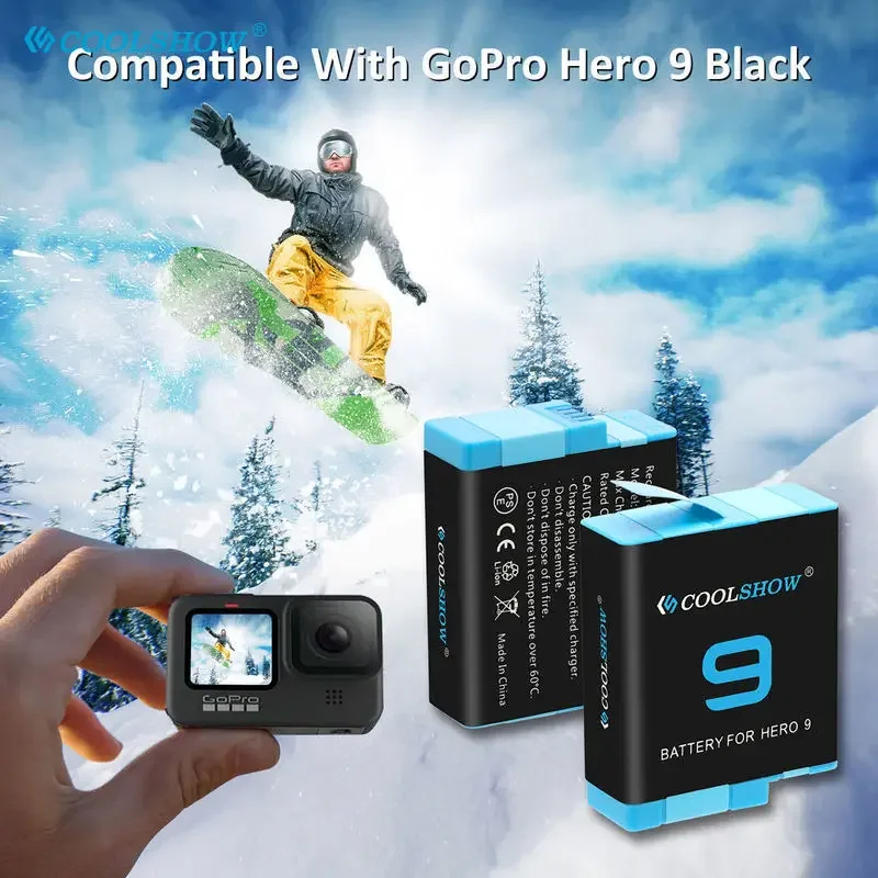 1800mAh Battery for Gopro Hero 9 Black Batteries Action Camera Accessories for Hero 12 11 10 9 Rechargeable Battery Charger