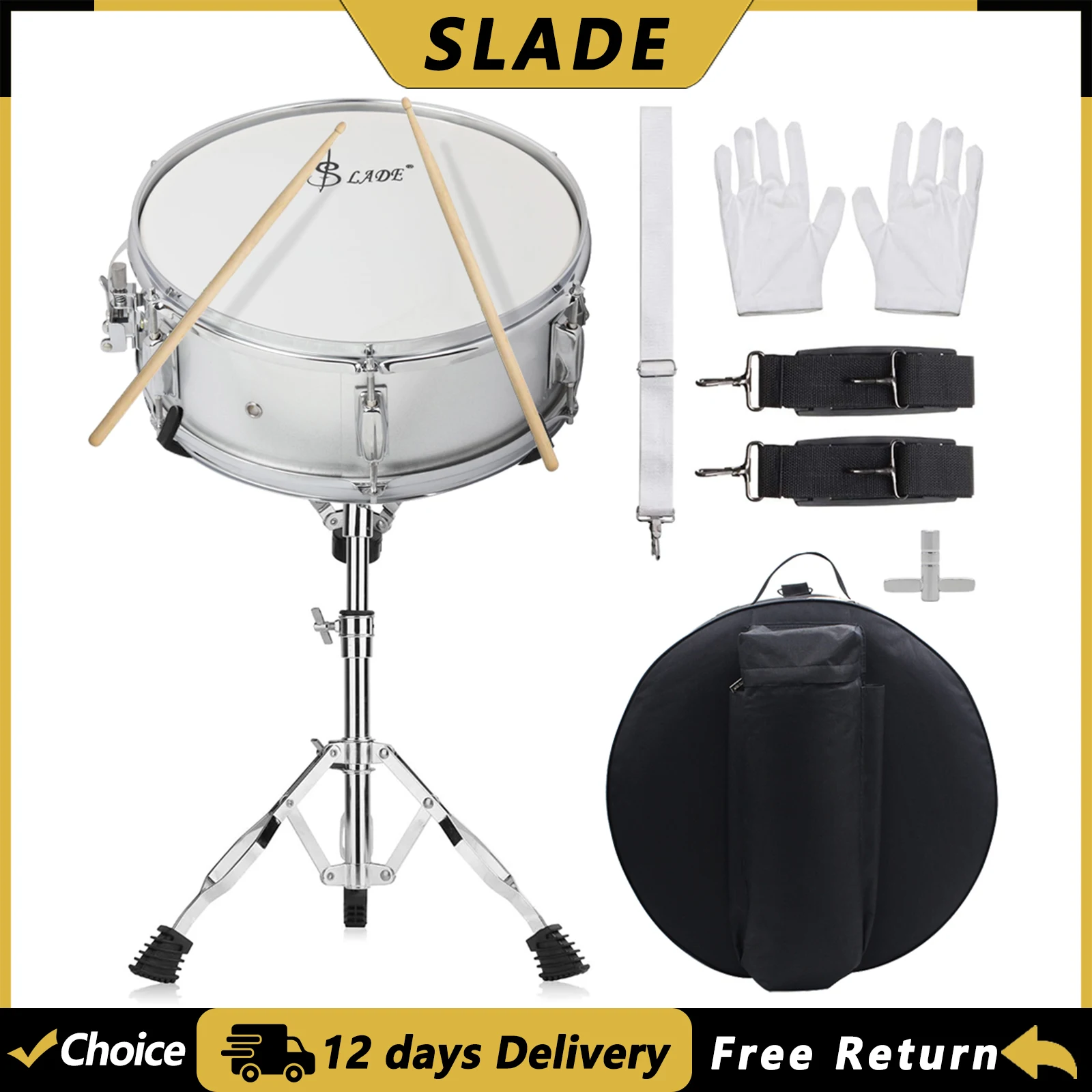 

SLADE 14-дюймовый малый барабан с подставкой для сумки, медный малый барабан для начинающих, профессиональный металлический ударный инструмент