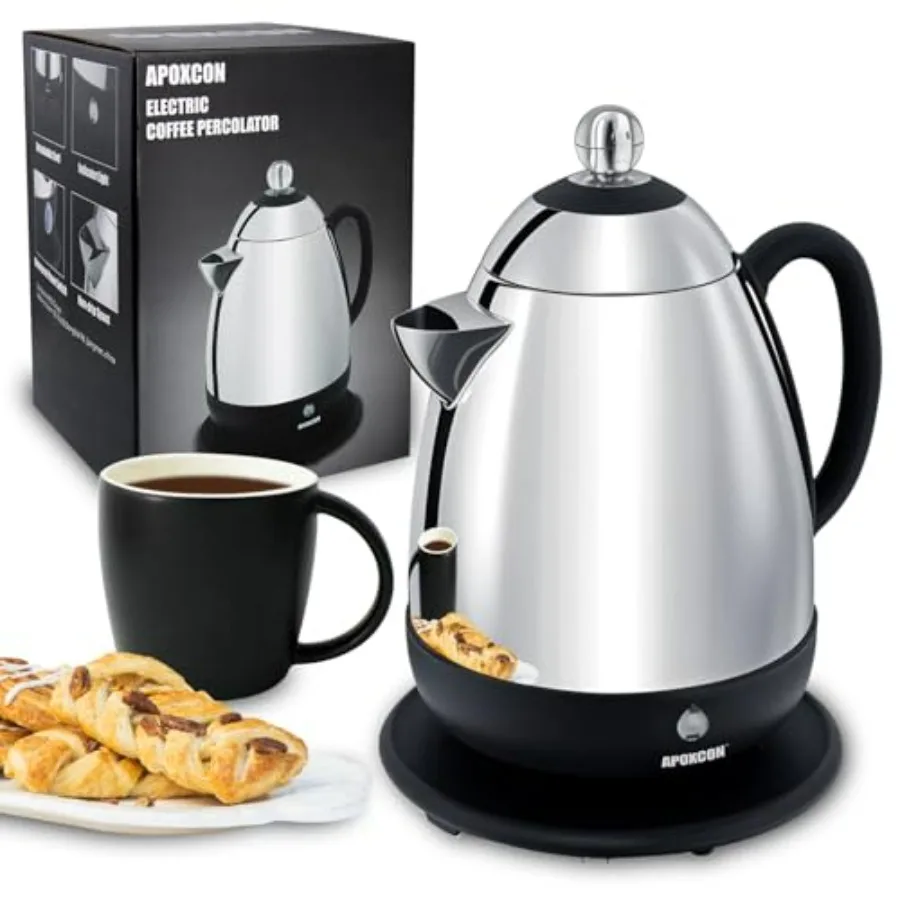 

Electric Coffee Percolator Stainless Steel 10 Cup Coffee Maker with Clear Brew Progress Knob No-Drip Spout Auto Keep Warm Cordl