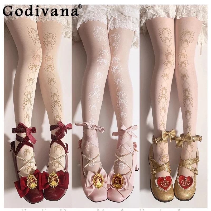 Original Design Lolita Pantyhose Autumn New Girl's Slimming Cute Printed Tights Women Fashion Versatile Slimming Knee High Socks