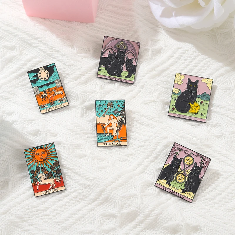 Tarot Set Enamel Pins Custom Noface-man Calcifer San Howl Sun Moon Brooches Lapel Badges Punk Goth  Jewelry Gift for Friends