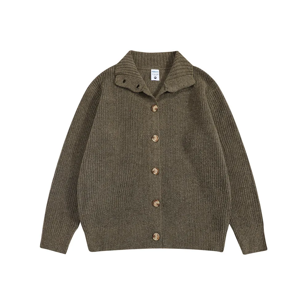 

European and American trendy knitted sweater jacket spring and autumn men's loose casual solid color button cardigan sweater