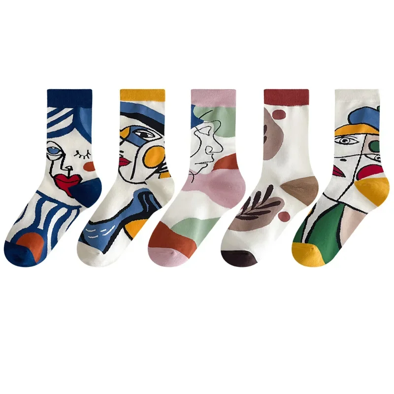 2024 Women Socks Skateboard doodle painting Plant Kawaii Funny Happy Casual Female Cotton Hosiery Streetwear Skate Harajuku