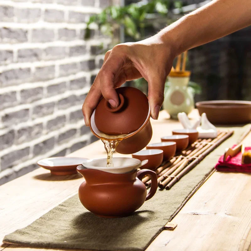 Purple Clay Gaiwan Teaset Elegant Chinese Tea Cup, Teaware with Lid, Bowl and Saucer, Tea Brewing, High Quality