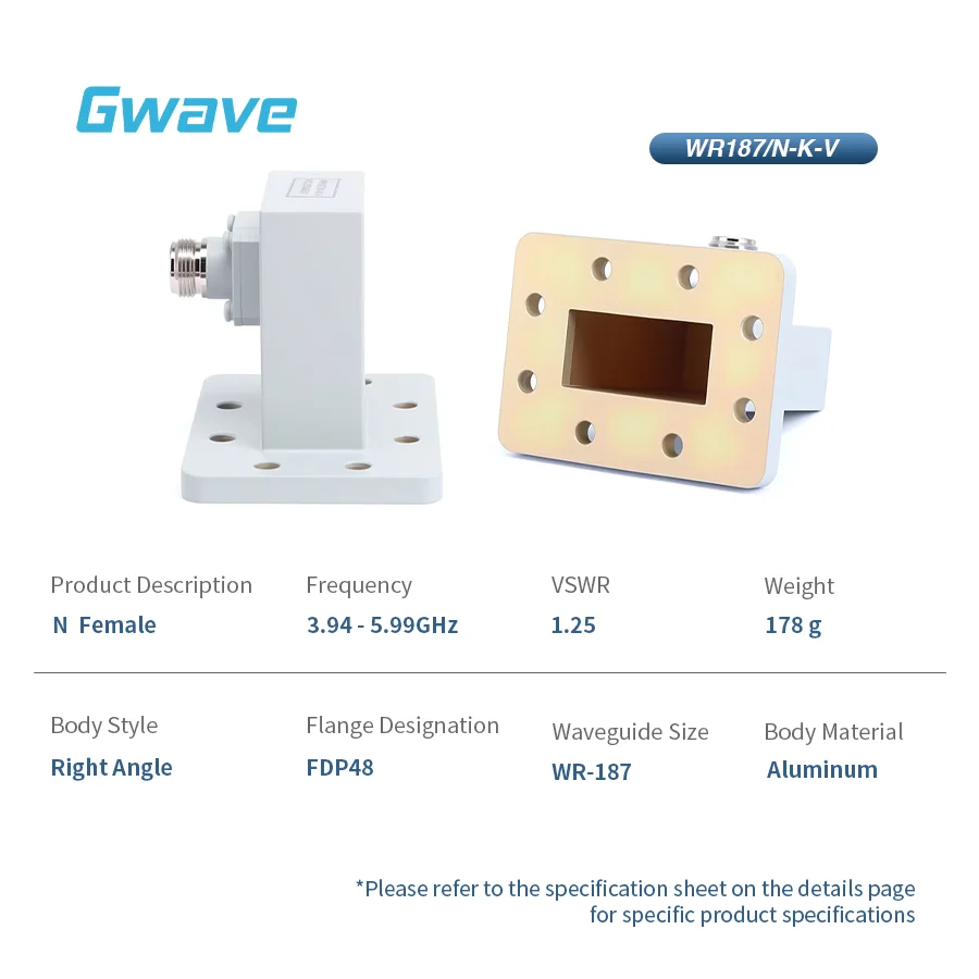WR-187 to N Female Right Angle Waveguide to Coax Adapters with FDP48 Flange 3.94-5.99GHz Telecom Parts