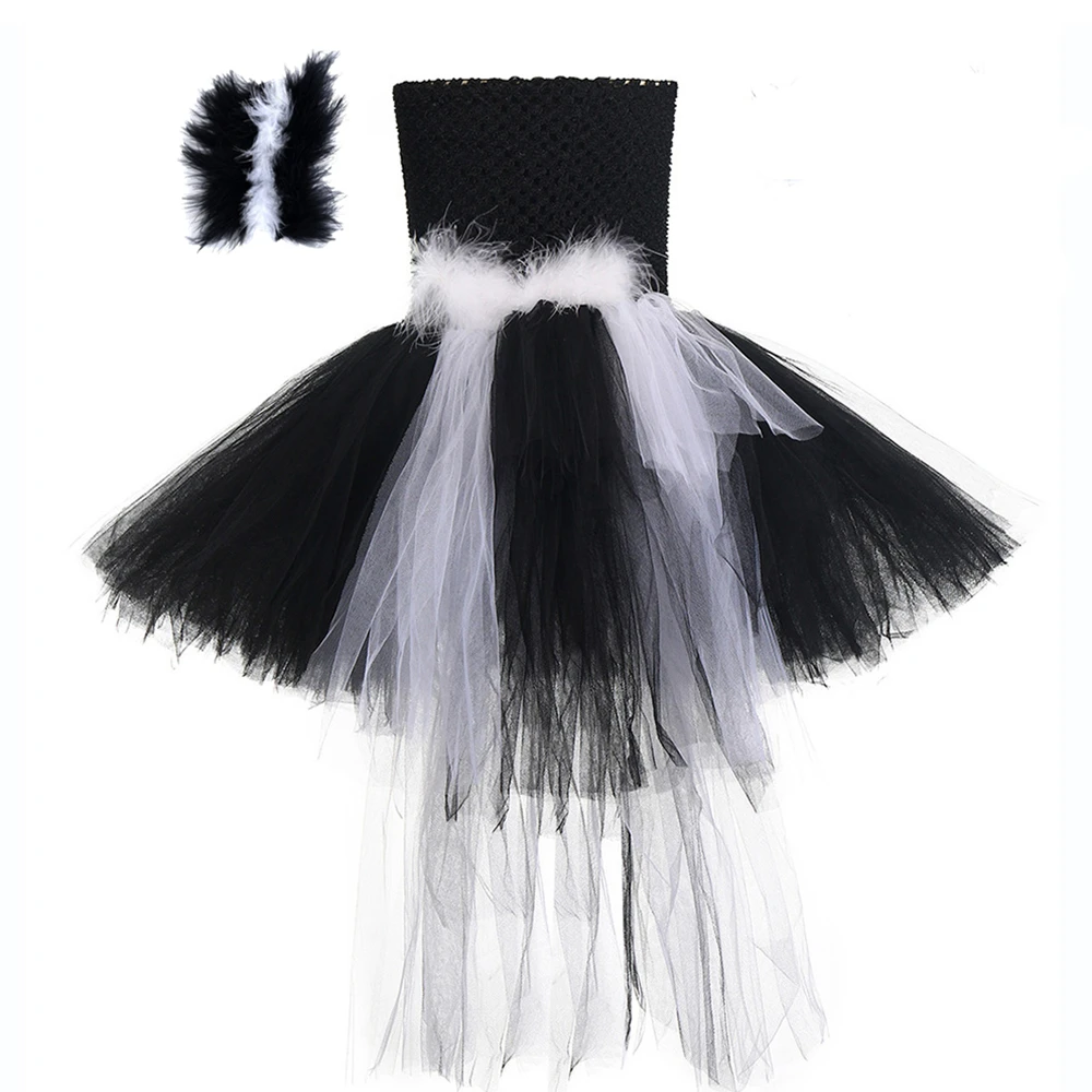 

Black Spider Elves High Low Tutu Dress for Girls Kids Carnival Halloween Costumes Children Trailing Tulle Dresses Outfit 1-14T