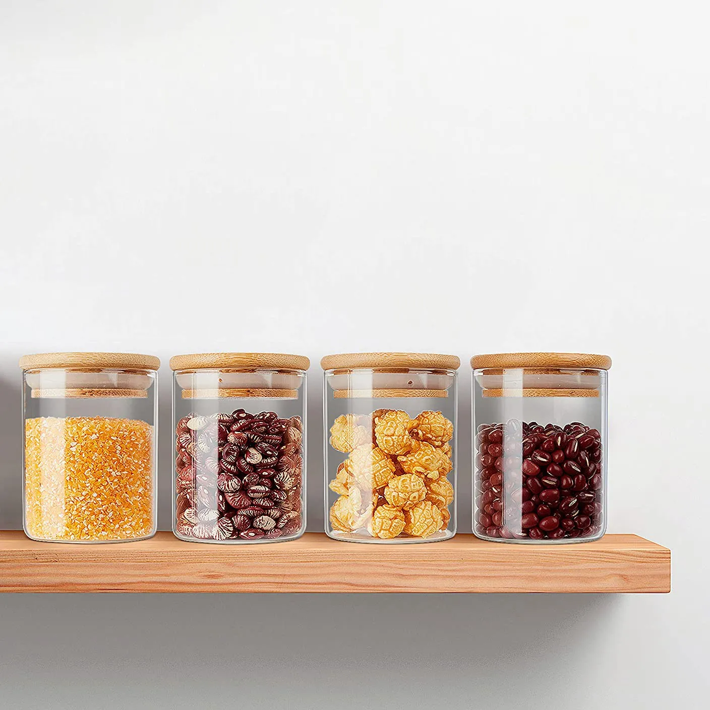 12 Pack Glass Jars Set, Spice Jars with Bamboo Lids, Clear Glass Food Storage Containers, Kitchen Canisters Set