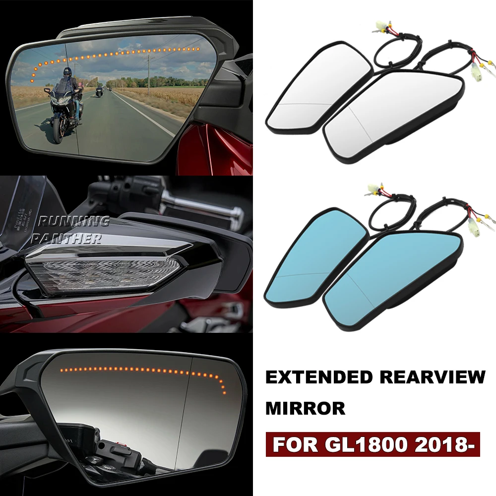 

Motorcycle Extended Convex Mirrors With Sequential Turn Signals rearview mirror For Honda Gold Wing Tour DCT Airbag 2018-2025