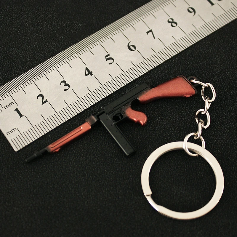 Mini Gun Model Keychain Thomson Submachine Gun Model Jewelry Weapon Metal Pendant  Chaveiro Car Key Holders Gift For Kids Men