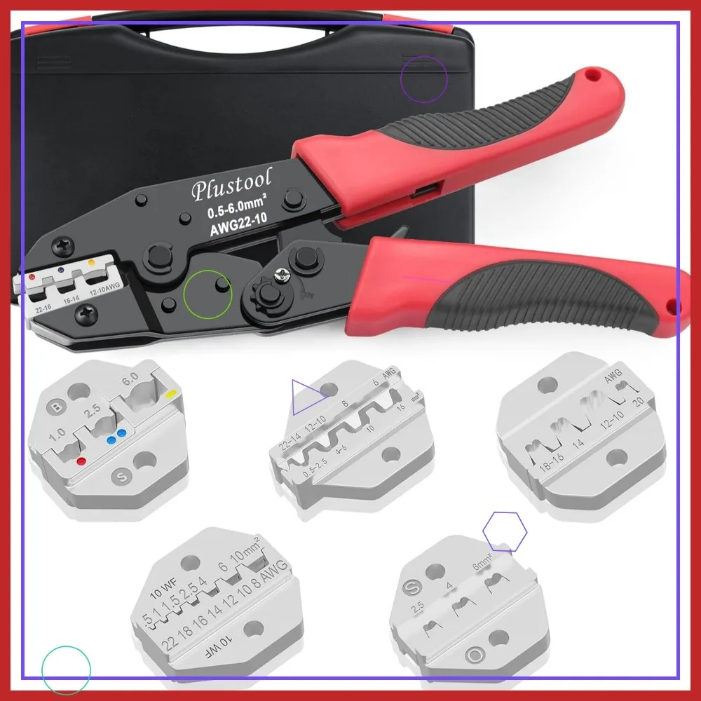 

Набор щипцов для проводов с храповым механизмом из 6 предметов для различных клемм и солнечных разъемов