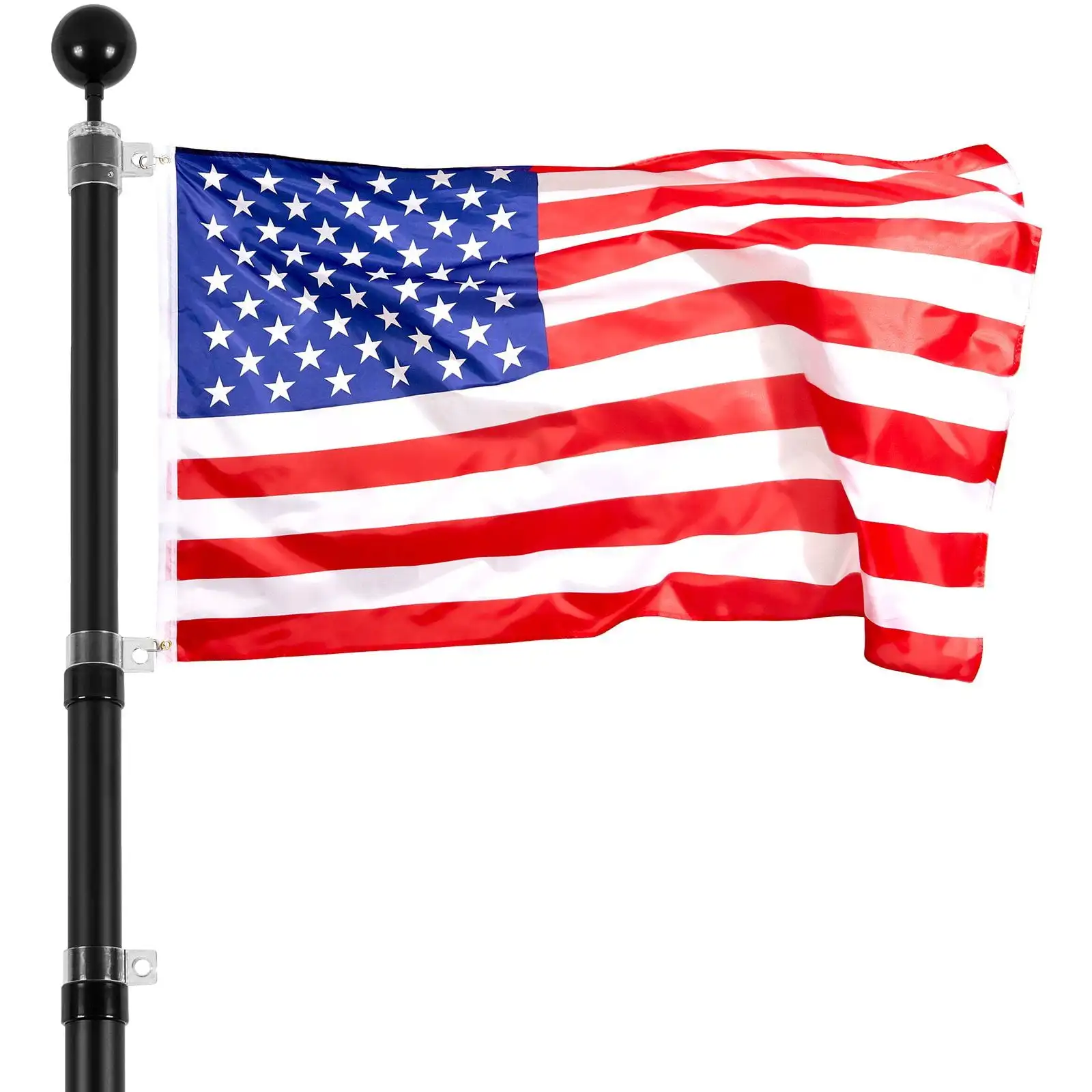 20FT Telescopic Flagpole Kit Heavy Duty Aluminum Flag Pole American